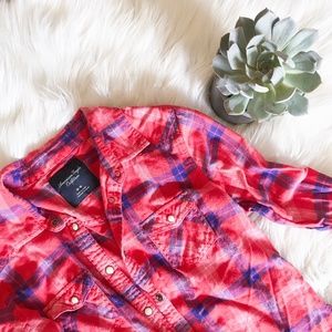 american eagle / plaid western flannel button down